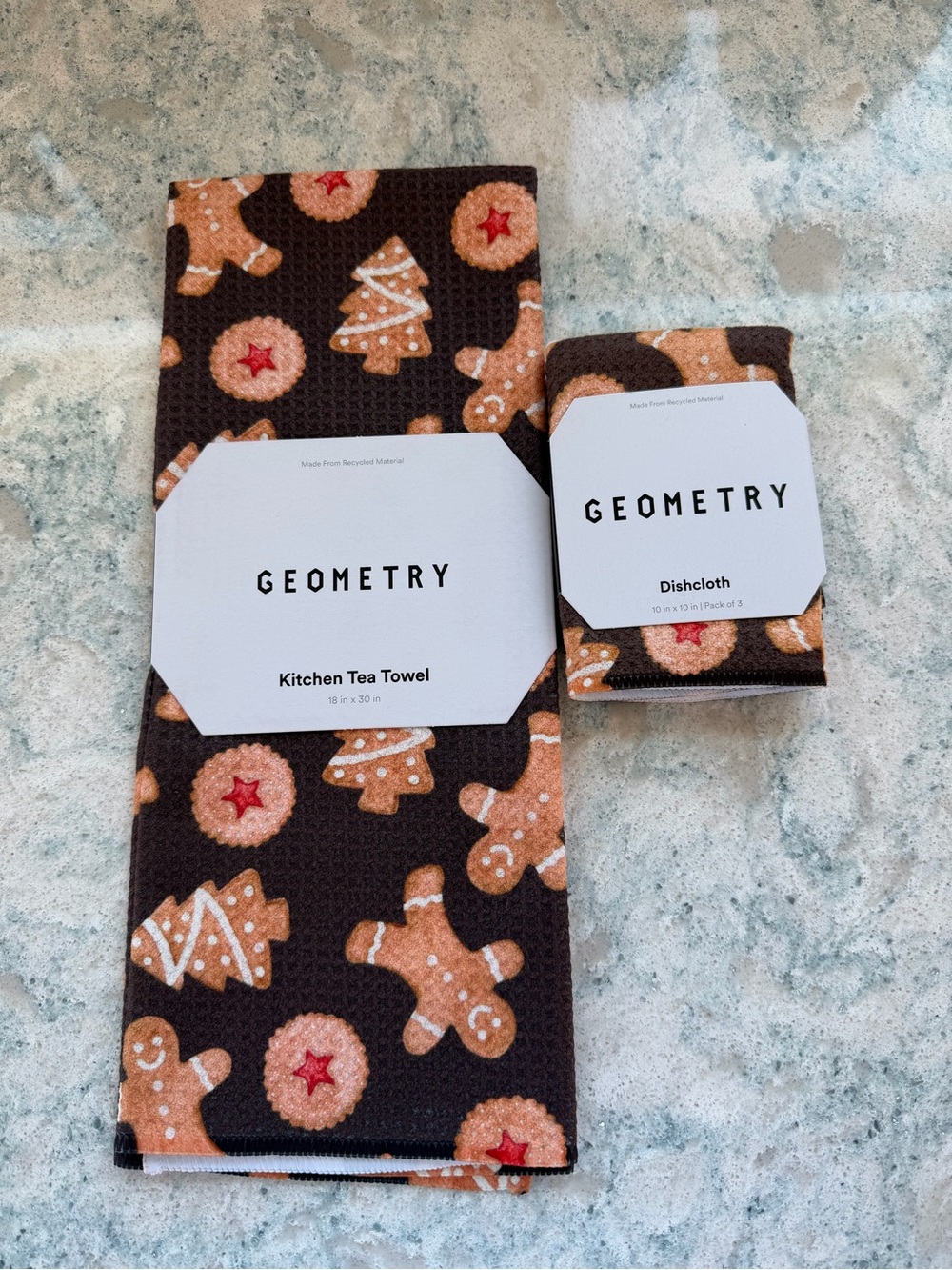 Brand New Geometry Kitchen Towel Set - Brown Gingerbread Patterned Set